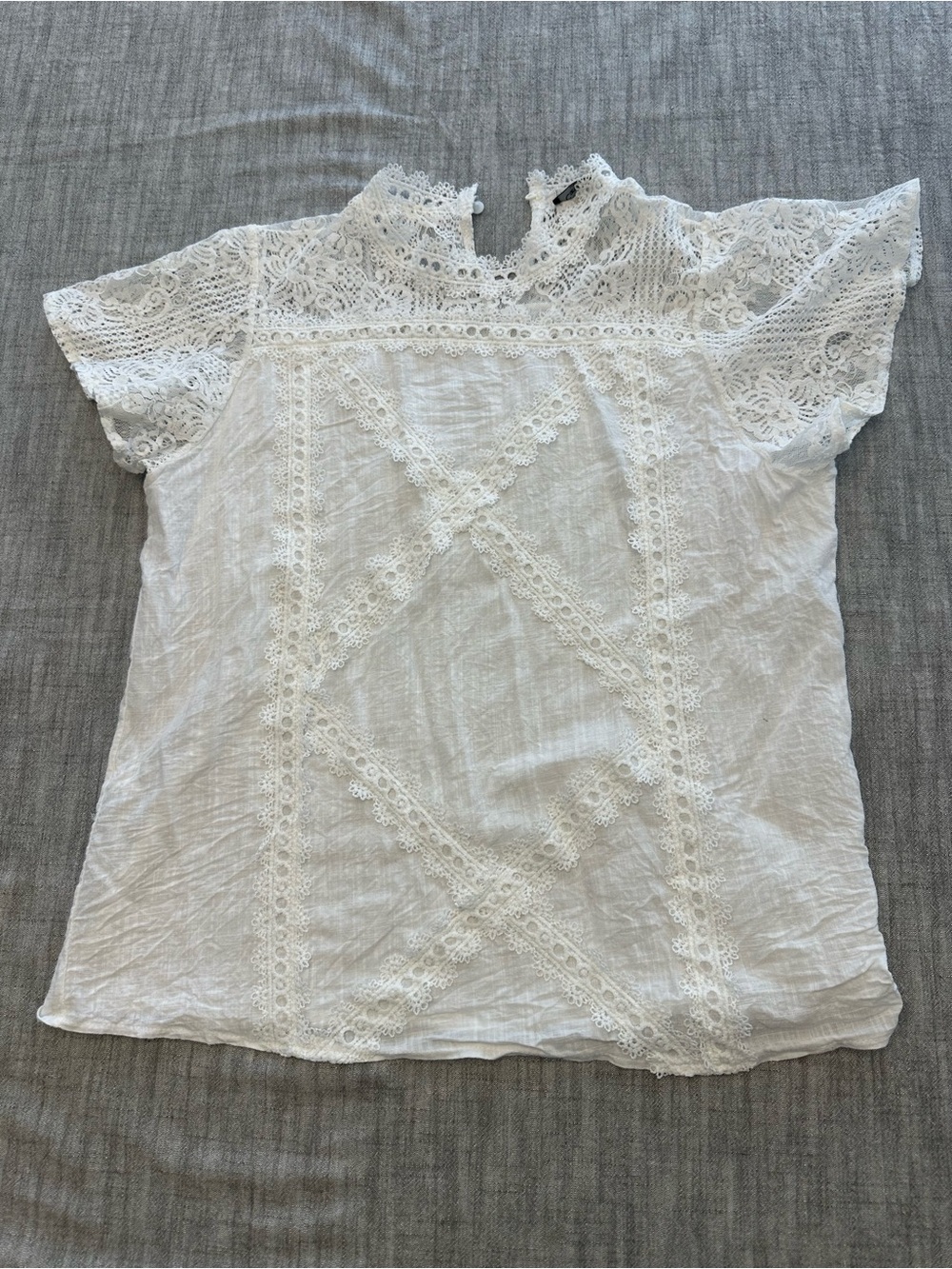 White Lace Detail Short Sleeve Top
